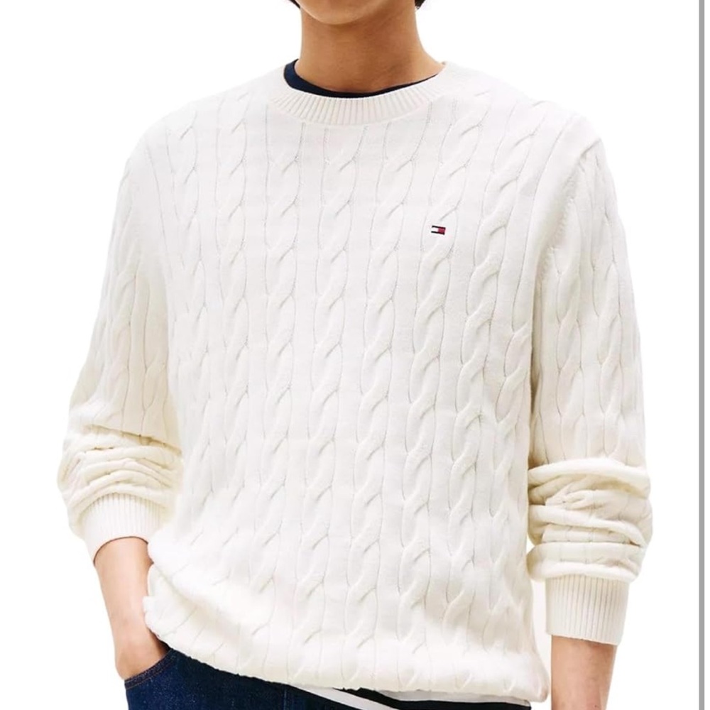 Tommy Hilfiger Men's Ivory Cable Knit Sweater Brand New with Tags Medium